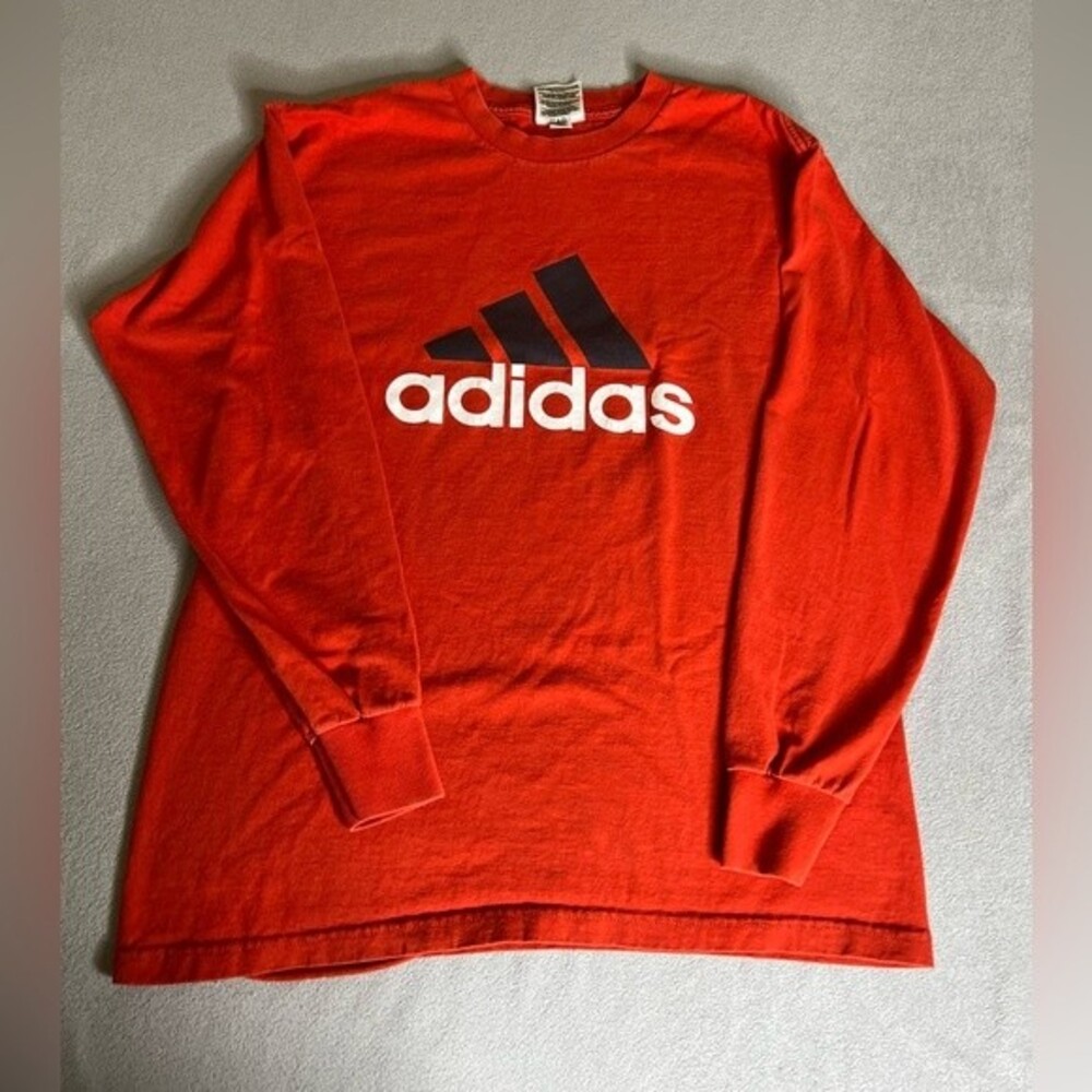 Vintage  Adidas Longsleeve Red Shirt Size S Classic Logo Spellout  Made In USA